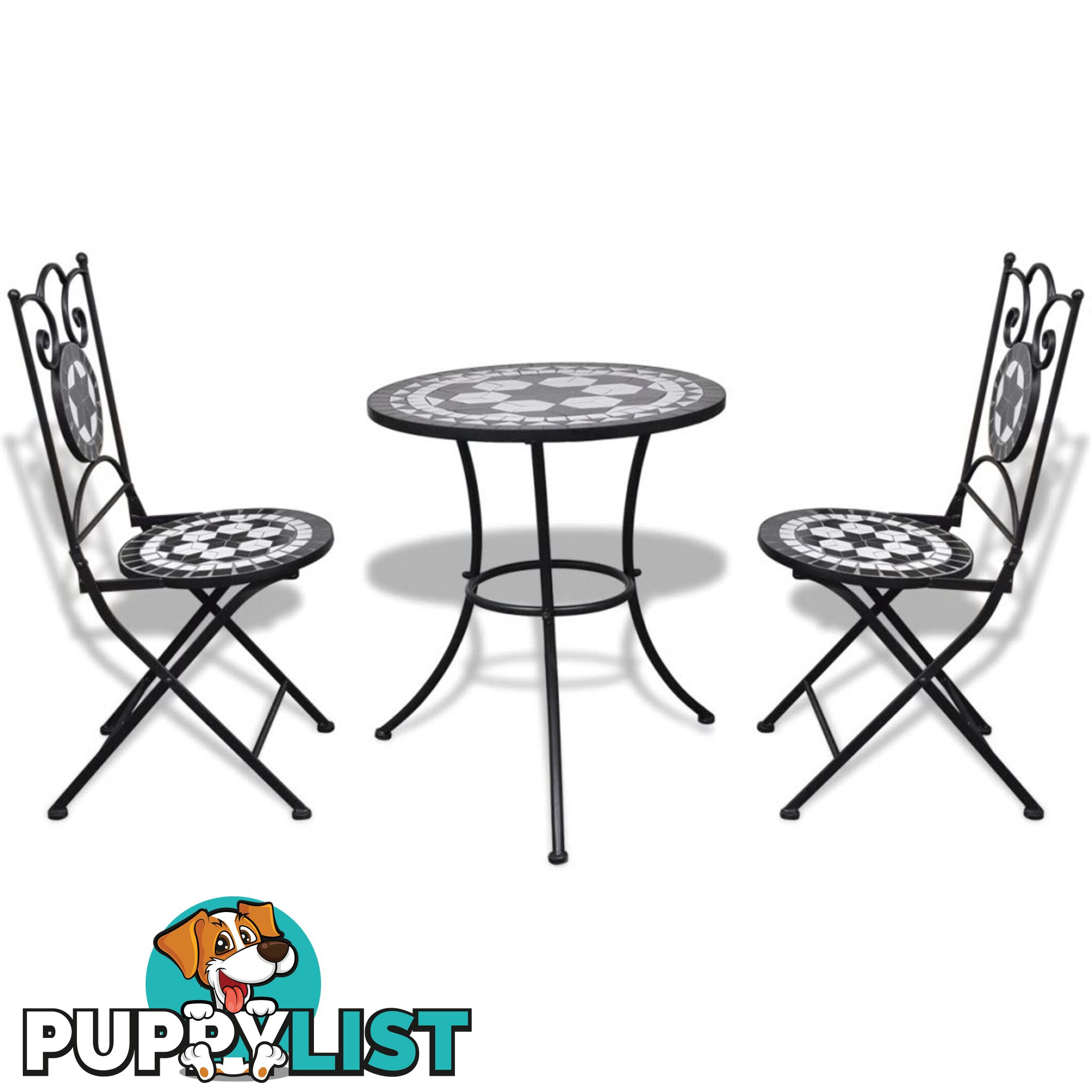 Bistro Table 60 Cm Mosaic With 2 Chairs - Black / White - Unbranded - 8718475925255