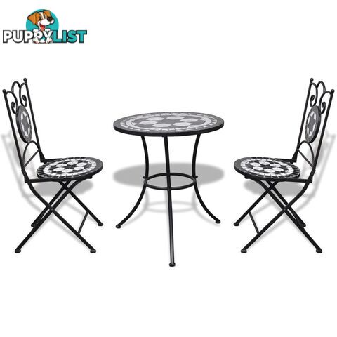 Bistro Table 60 Cm Mosaic With 2 Chairs - Black / White - Unbranded - 8718475925255