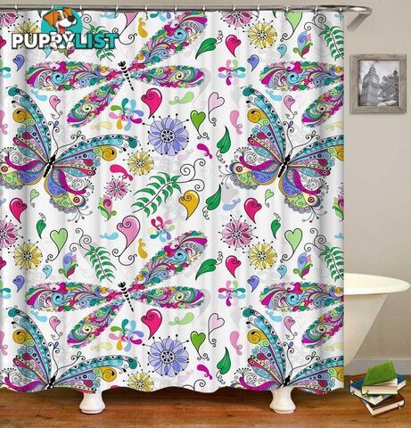 Colorful Butterflies And Dragonflies Shower Curtain - Curtain - 7427046077071