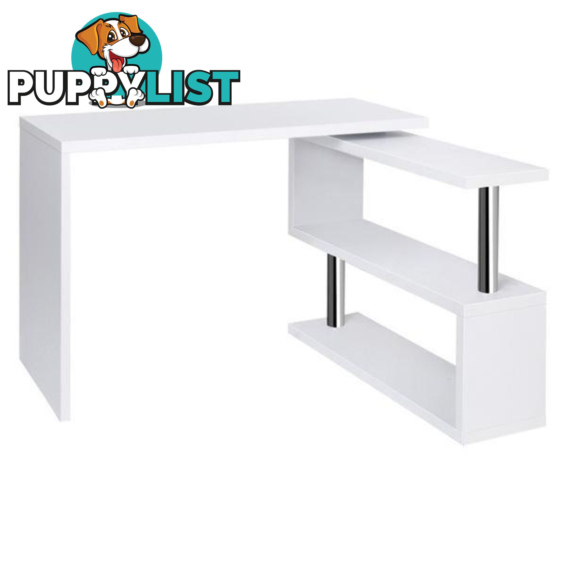 Office Computer Desk Corner Table w/ Bookshelf White - Artiss - 4344744409597