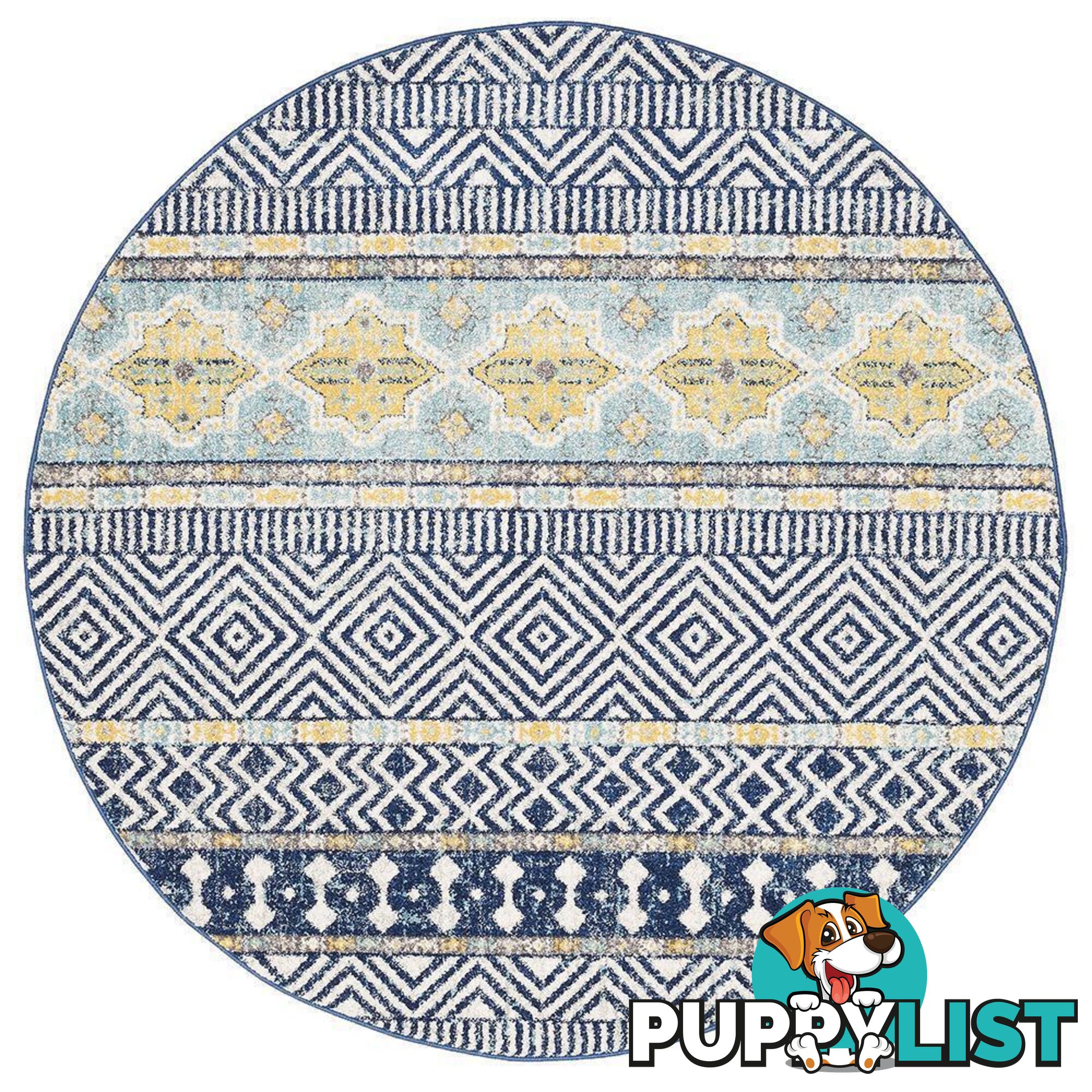 Oasis Sabrina Navy Tribal Round Rug - Unbranded - 9375321846165