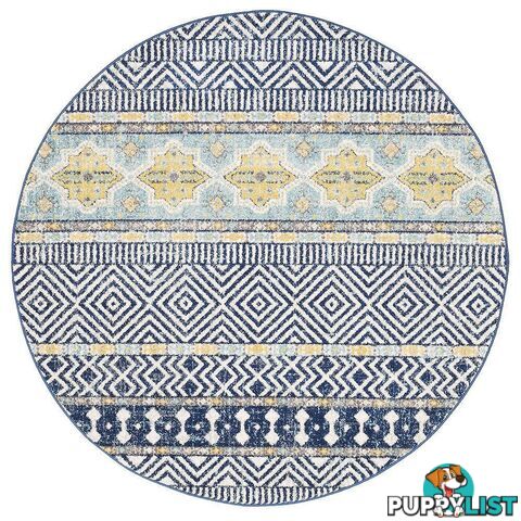 Oasis Sabrina Navy Tribal Round Rug - Unbranded - 9375321846165