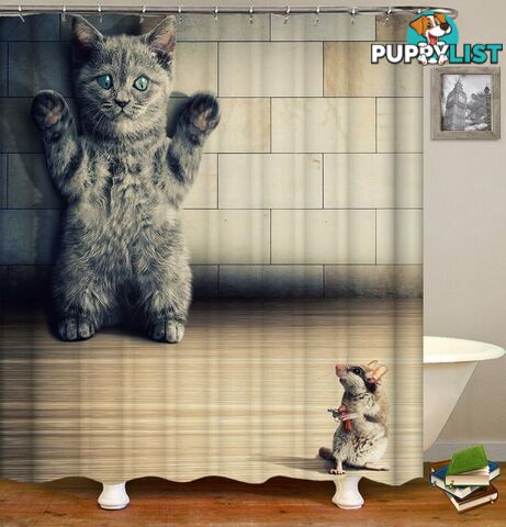 Mouse VS. Cat: 1-0 Mouse Shower Curtain - Curtain - 7427045916173