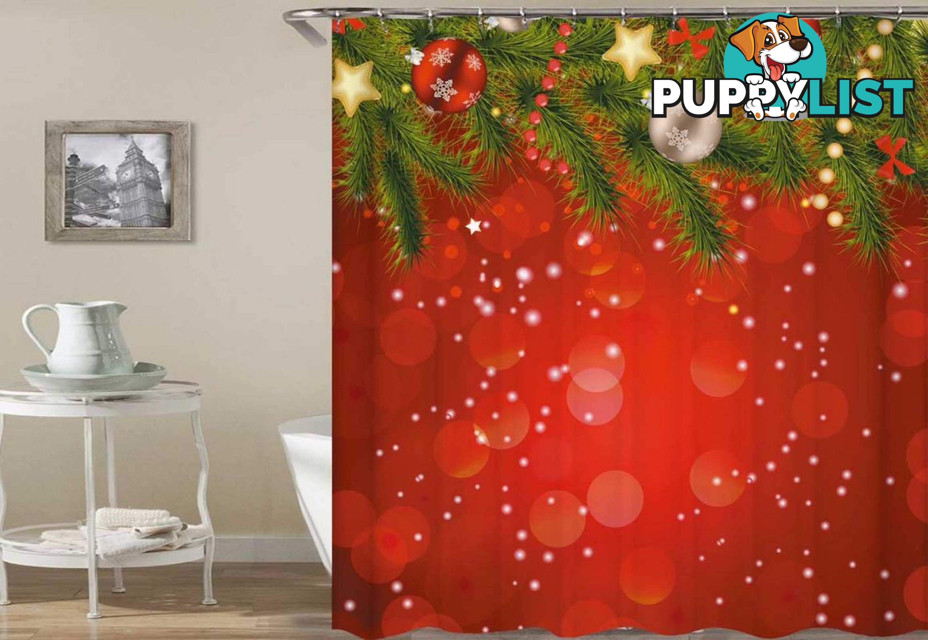 Classic Red With Christmas Ornaments Shower Curtain - Curtains - 7427046066693