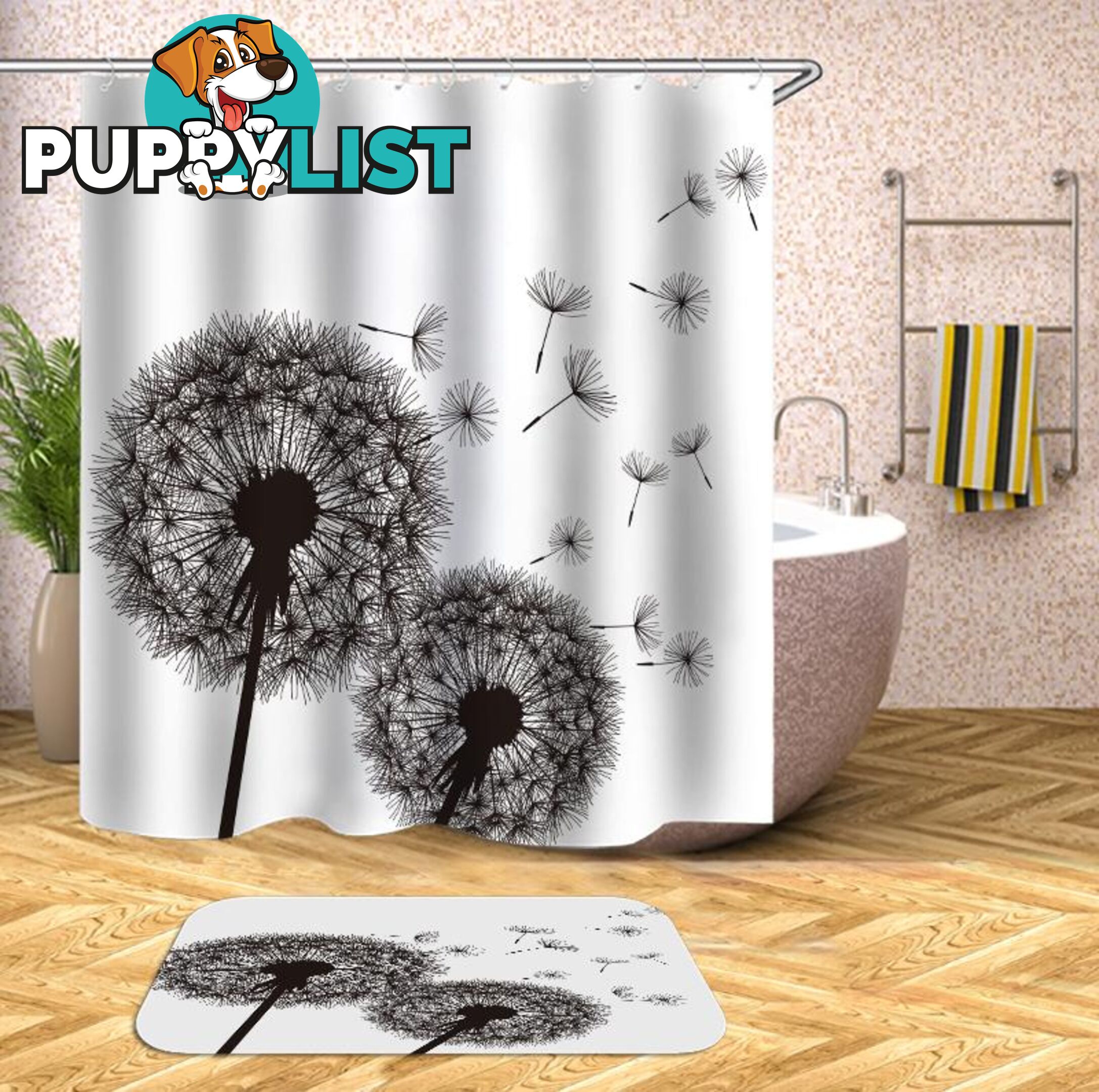 Groundsel Black And White Shower Curtain - Curtain - 7427045933194