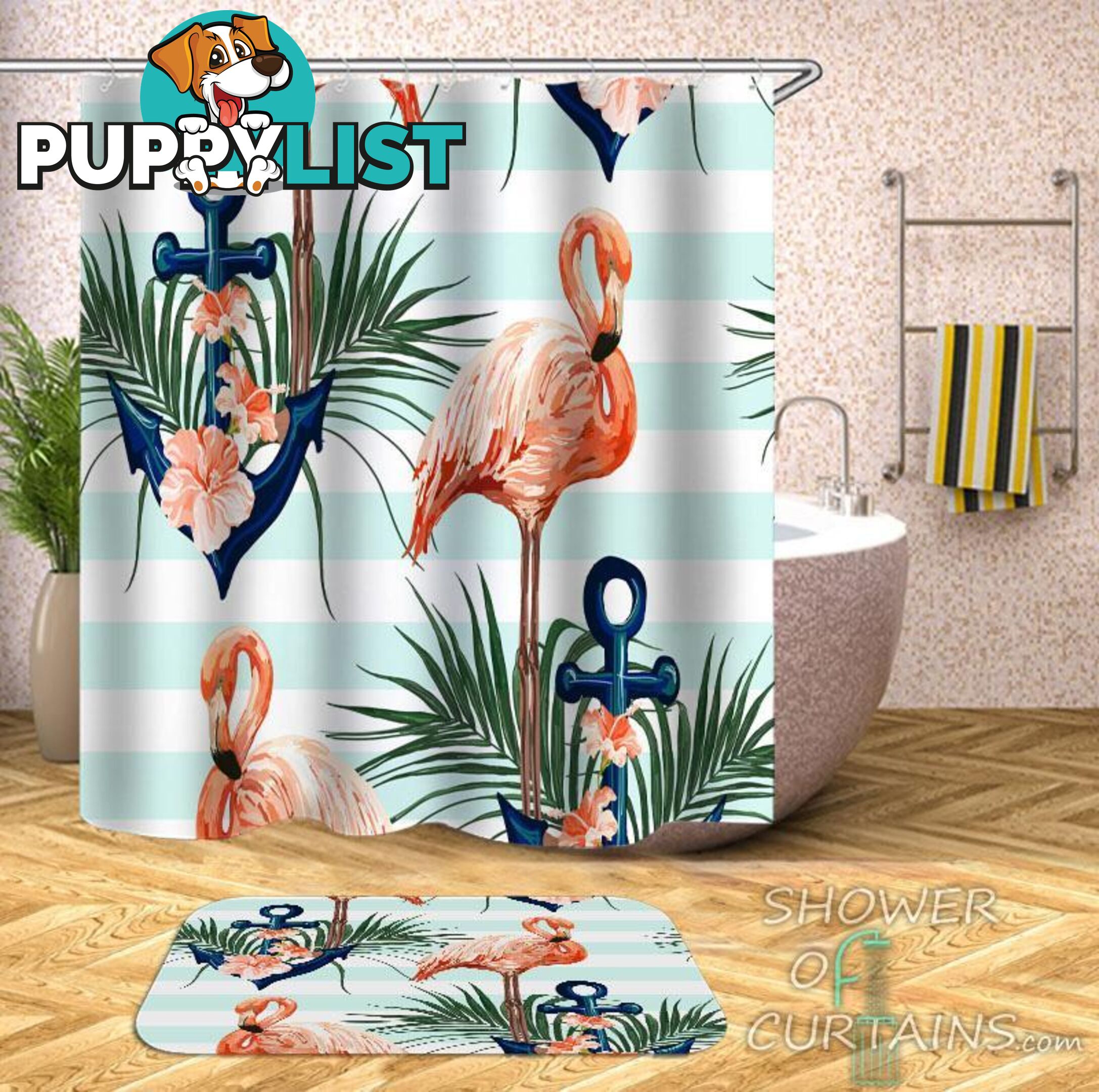 Flamingo And Anchor Shower Curtain - Curtain - 7427046237307