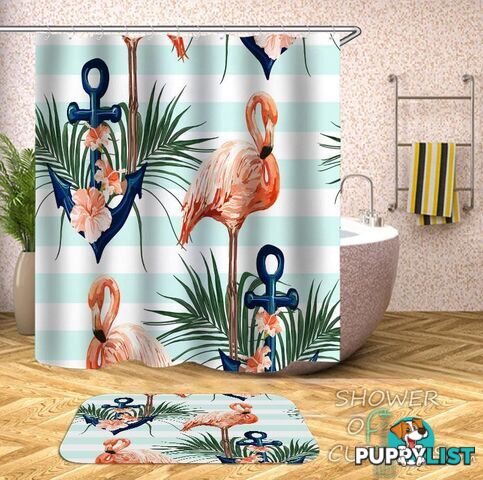 Flamingo And Anchor Shower Curtain - Curtain - 7427046237307