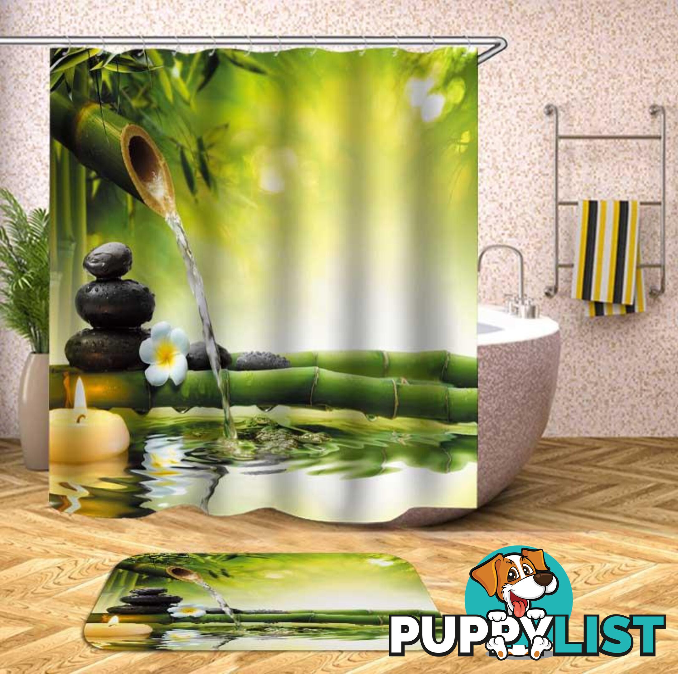 Water Trickle Bamboo Shower Curtain - Curtain - 7427046101363