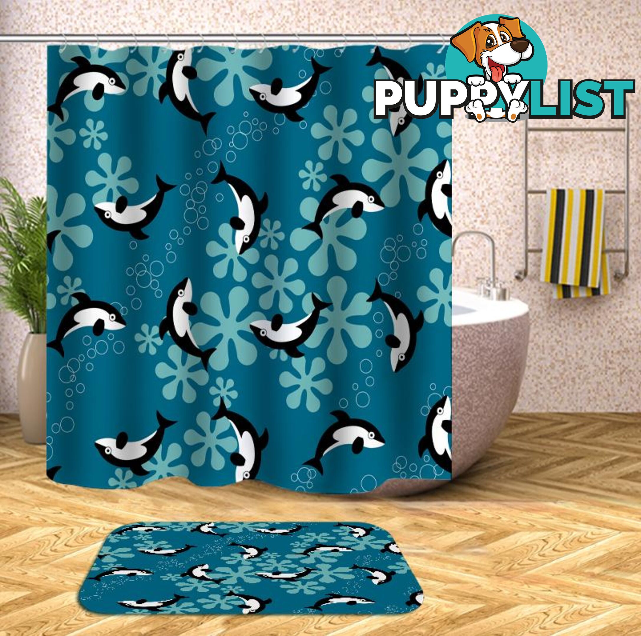 Pattern Of Whales Shower Curtain - Curtain - 7427045930520