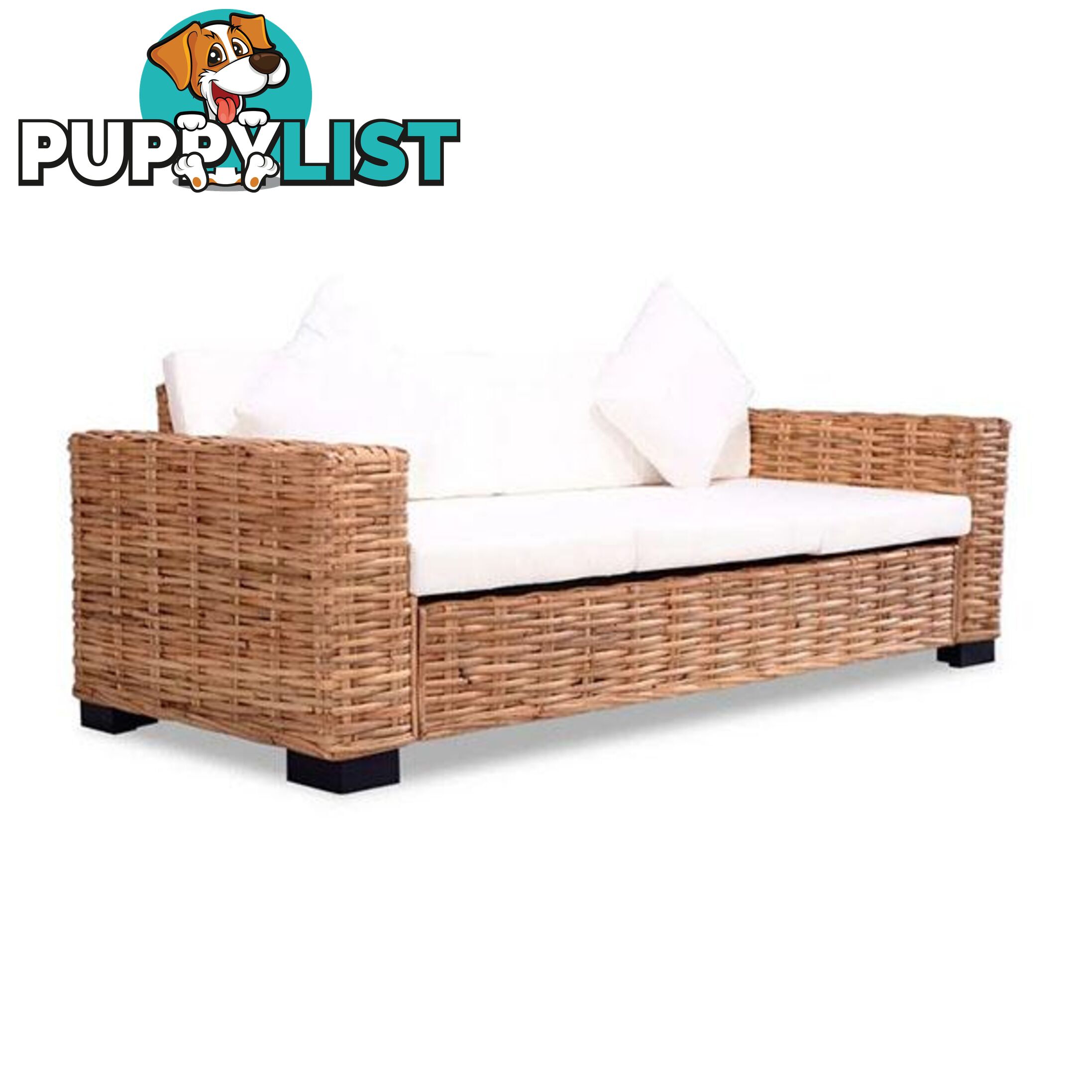 3 Seater Sofa Natural Rattan - Unbranded - 8718475558927