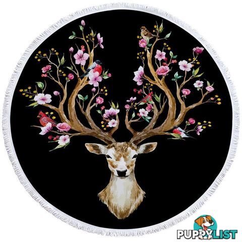 Black Background Floral Deer Beach Towel - Towel - 7427046312820