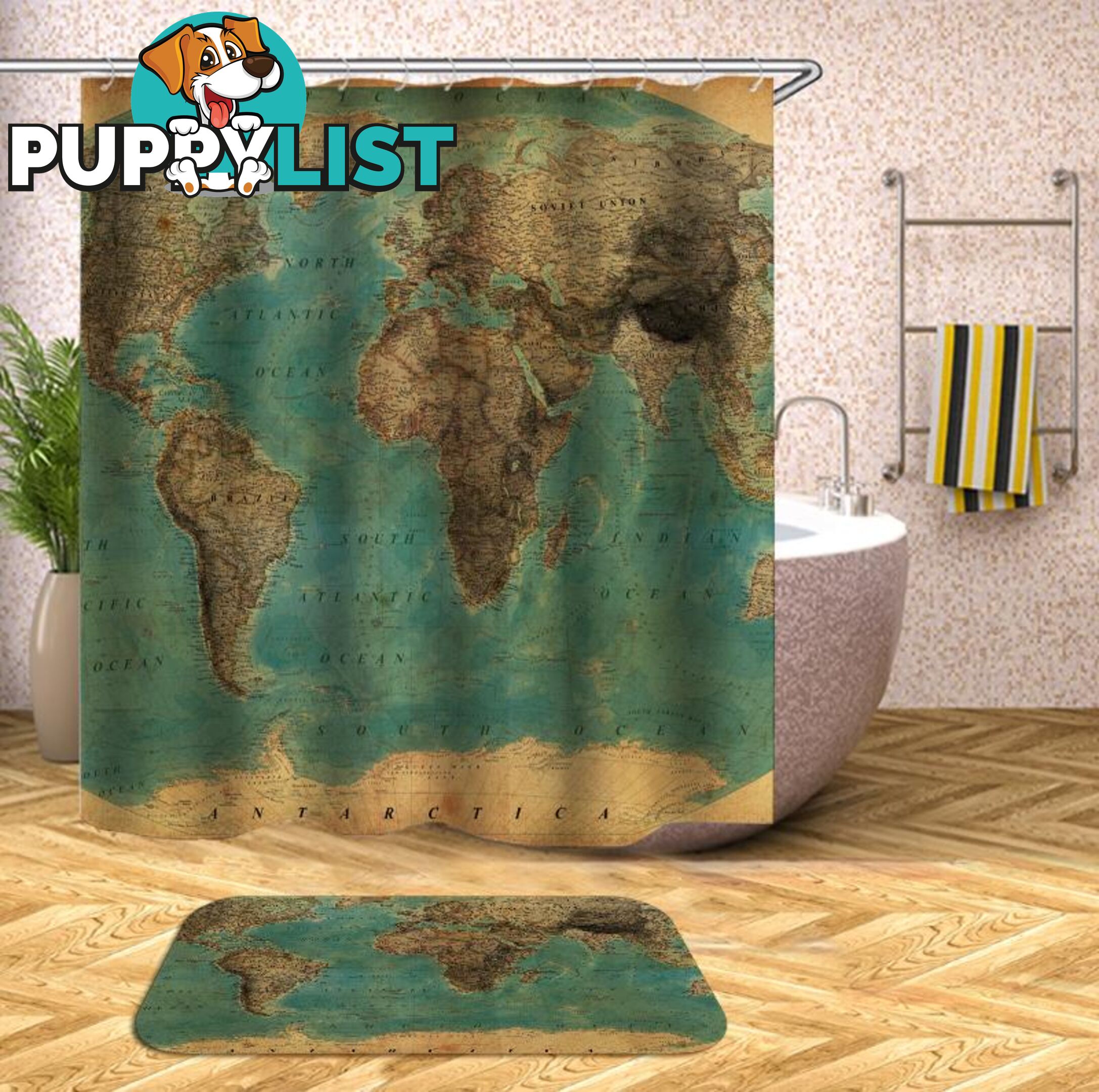 Embossment World Map Shower Curtain - Curtain - 7427046006385