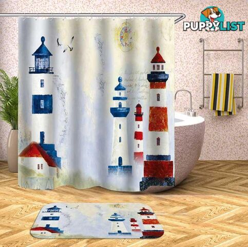 Old Town Lighthouse Painting Shower Curtain - Curtain - 7427046074476