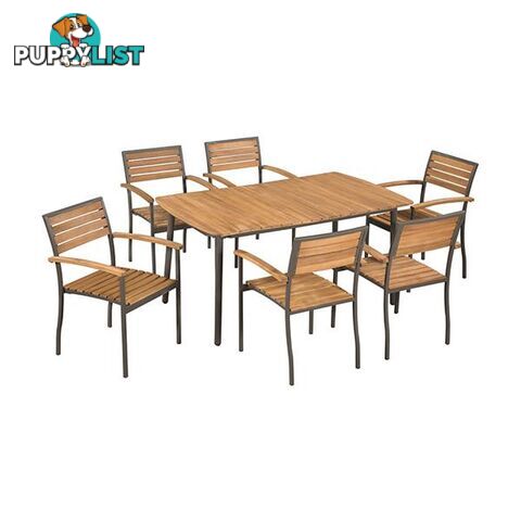 Outdoor Dining Set 7 Pieces Solid Acacia Wood And Steel - Dining Set - 7427005878992