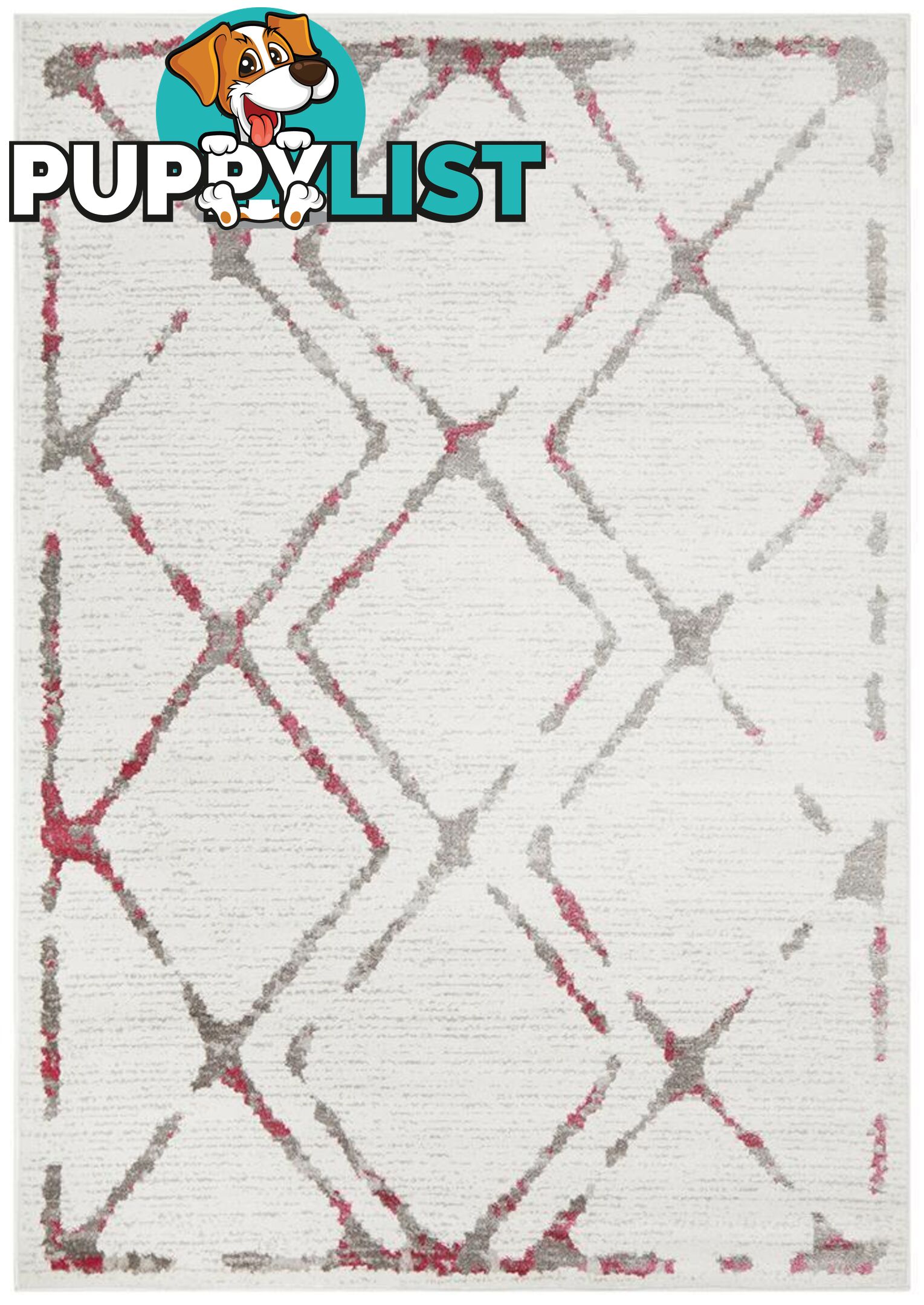 Kendall Contemporary Diamond White Pink Grey Rug - Unbranded - 9375321849333