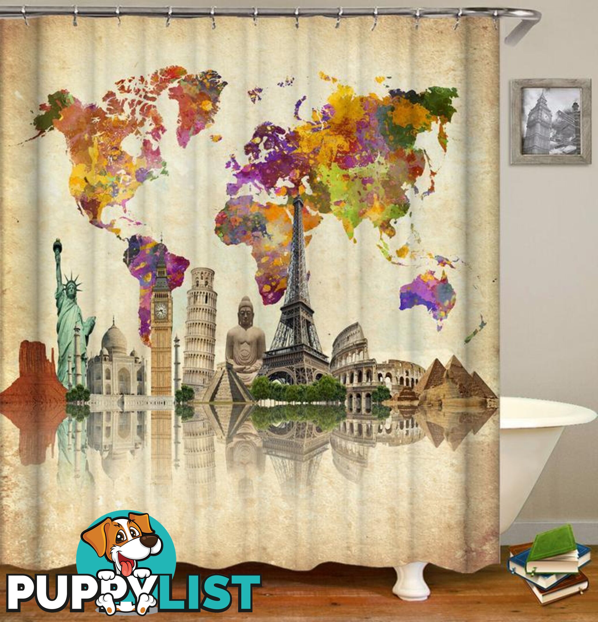 World Map Attractions Shower Curtain - Curtain - 7427045987388