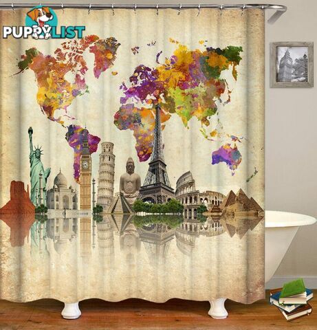 World Map Attractions Shower Curtain - Curtain - 7427045987388