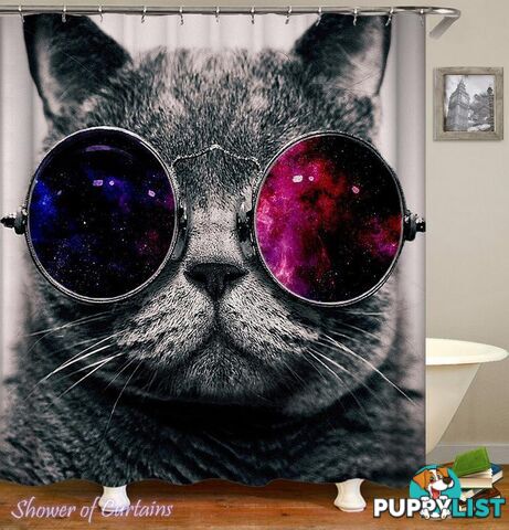 Space Glasses Cat Shower Curtain - Curtain - 7427045909601