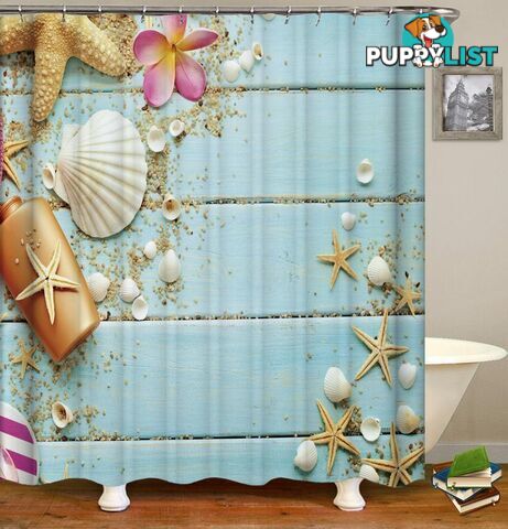 Starfish and Shells On A Blue Deck Shower Curtain - Curtain - 7427005905452