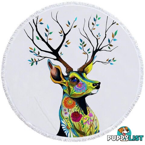 Flower Painted Deer Beach Towel - Towel - 7427046330619