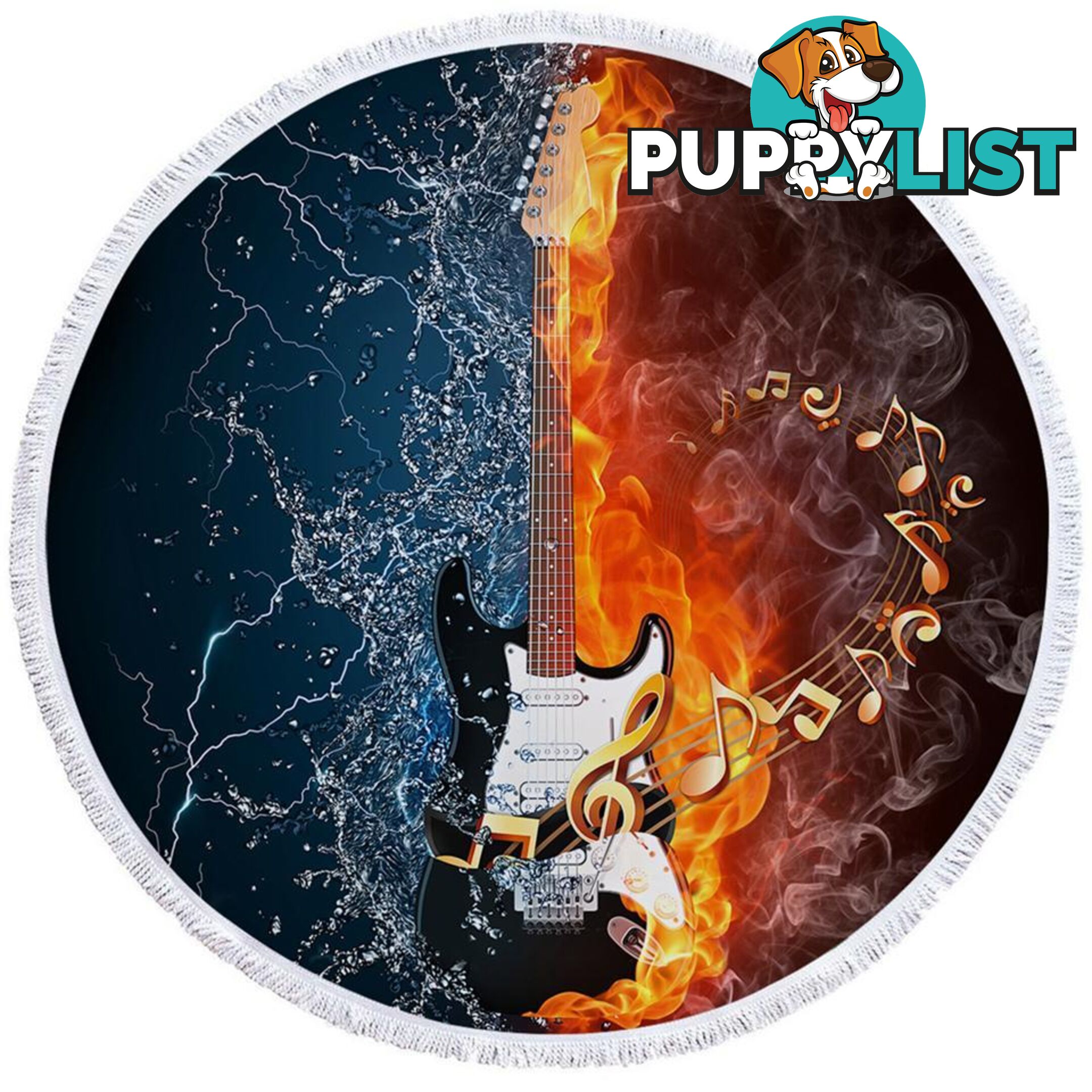 Fire vs Water Electric Guitar Beach Towel - Towel - 7427046313759