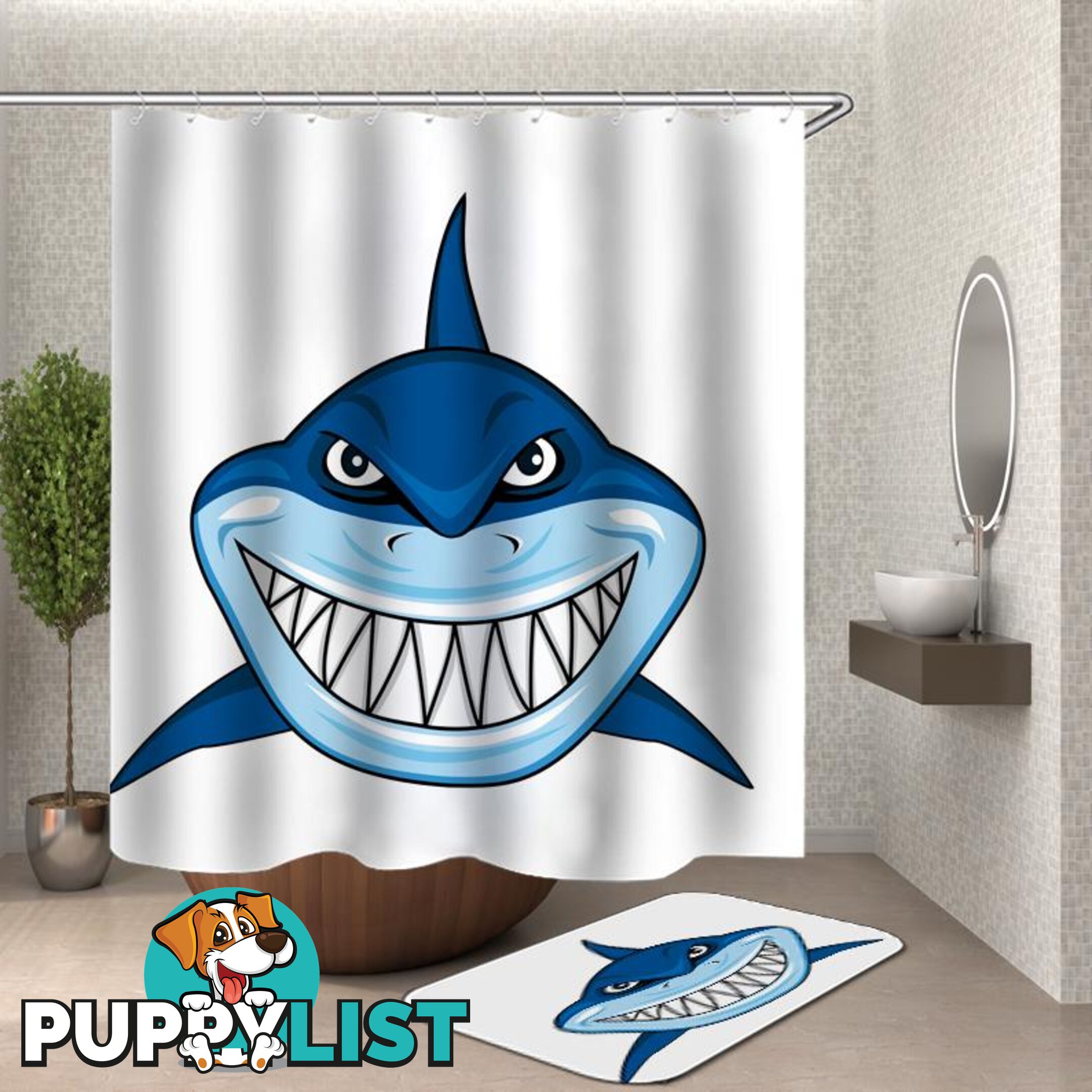 Cartoon Shark Shower Curtain - Curtain - 7427046111867