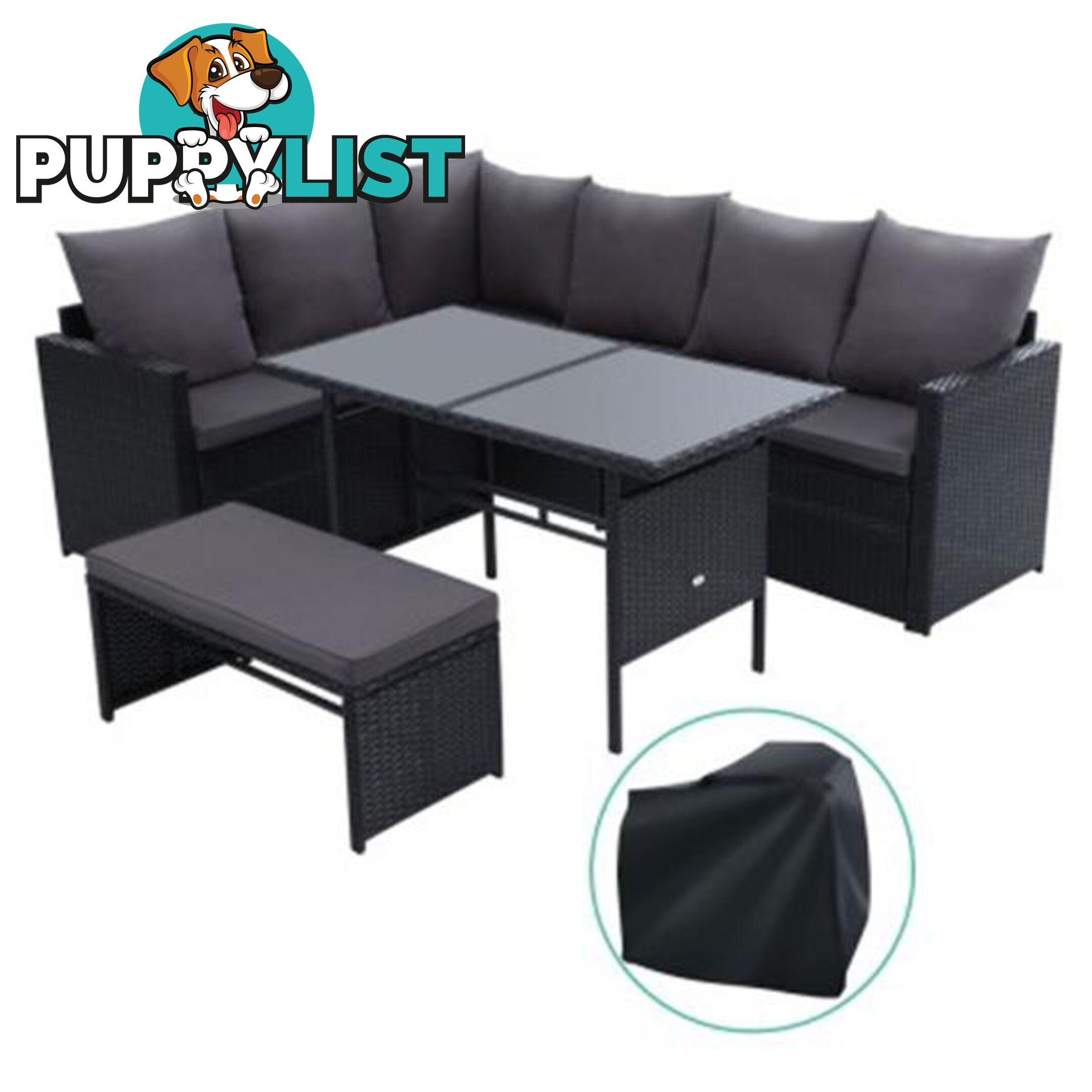 Outdoor Furniture Dining Sofa Set Wicker 8 Seater Storage Cover Black - Gardeon - 7427046204507