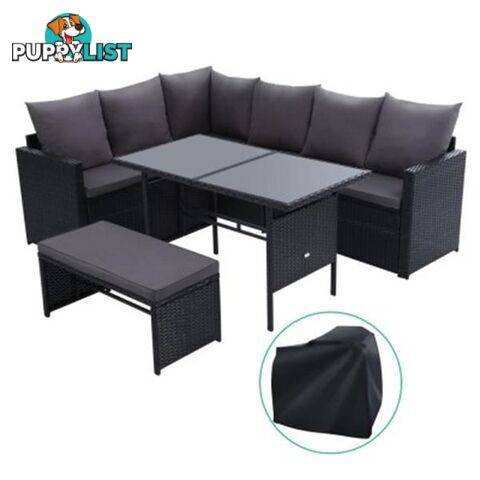 Outdoor Furniture Dining Sofa Set Wicker 8 Seater Storage Cover Black - Gardeon - 7427046204507