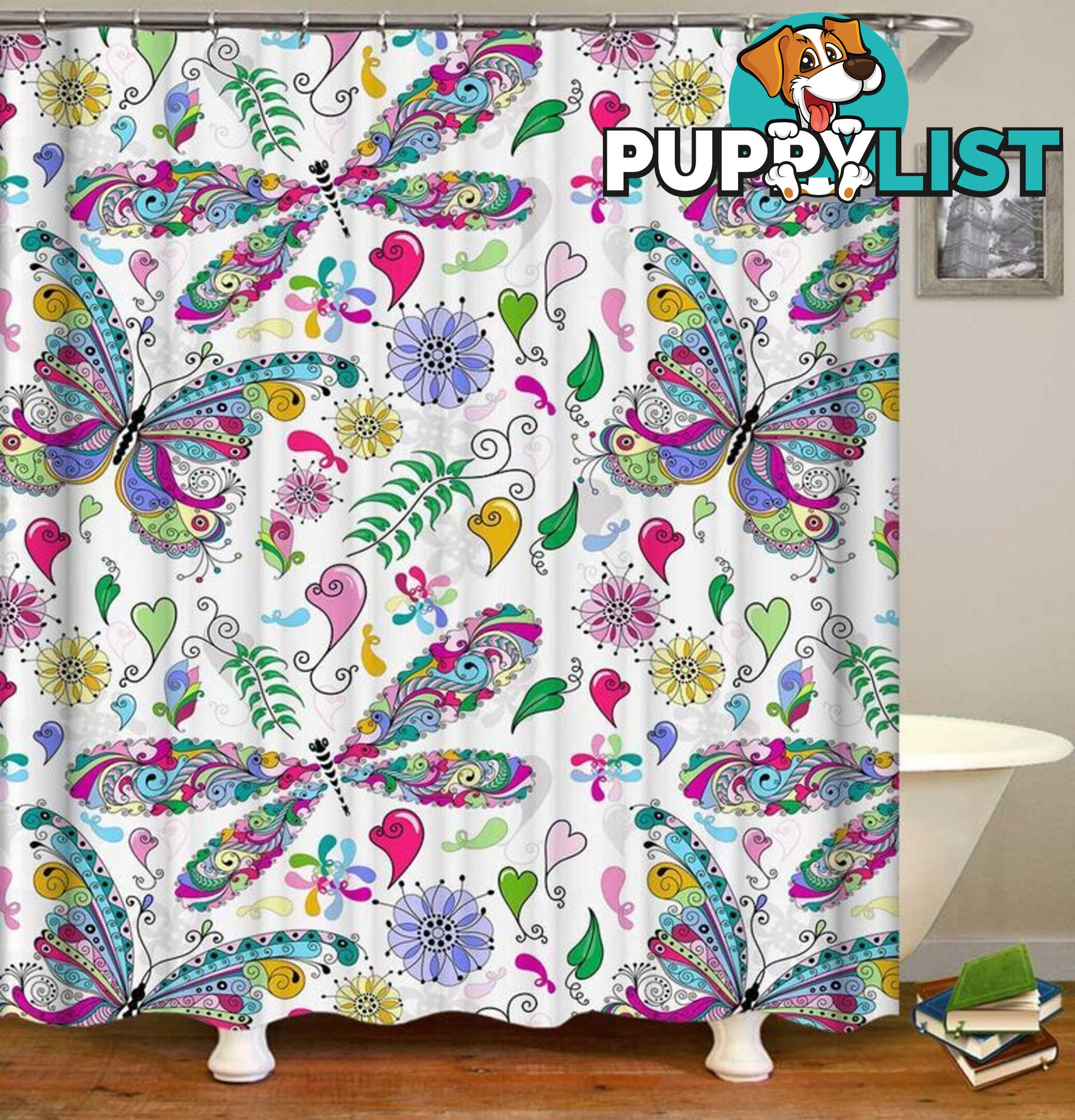 Colorful Butterflies And Dragonflies Shower Curtain - Curtain - 7427046077279