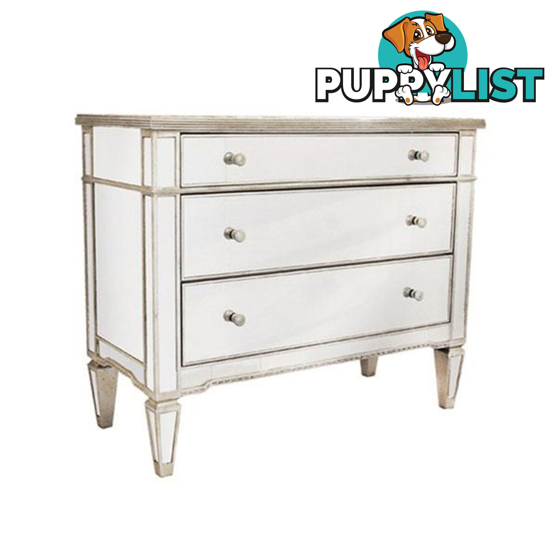 Mirrored 3 Drawer Chest Antique Ribbed - Drawer - 7427046211017