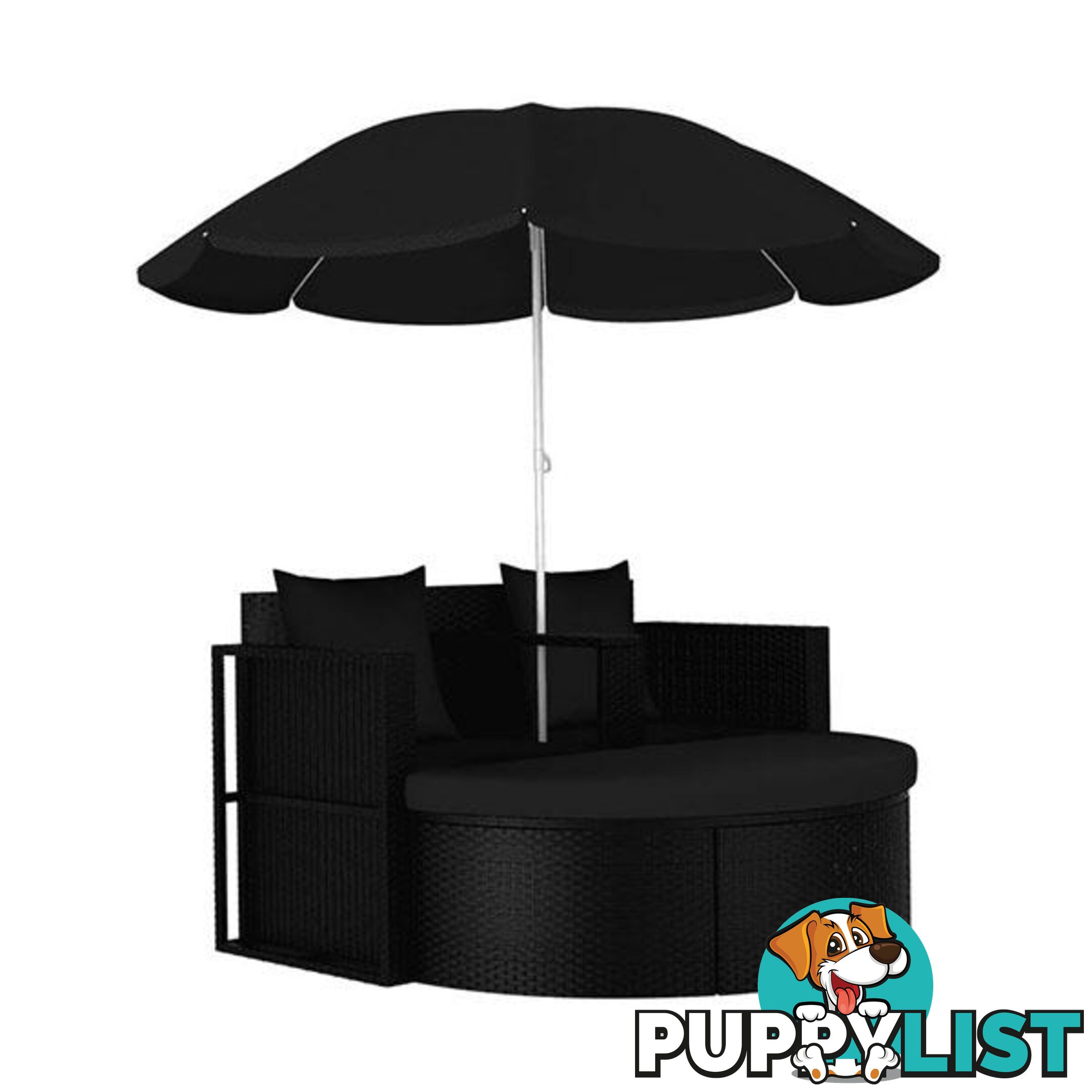 Garden Bed With Parasol Poly Rattan Black - Unbranded - 8719883796659