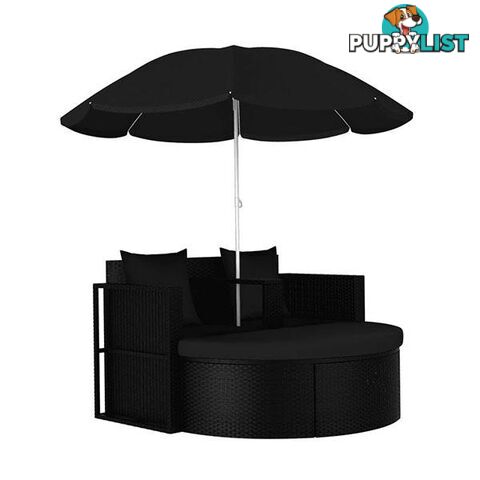 Garden Bed With Parasol Poly Rattan Black - Unbranded - 8719883796659