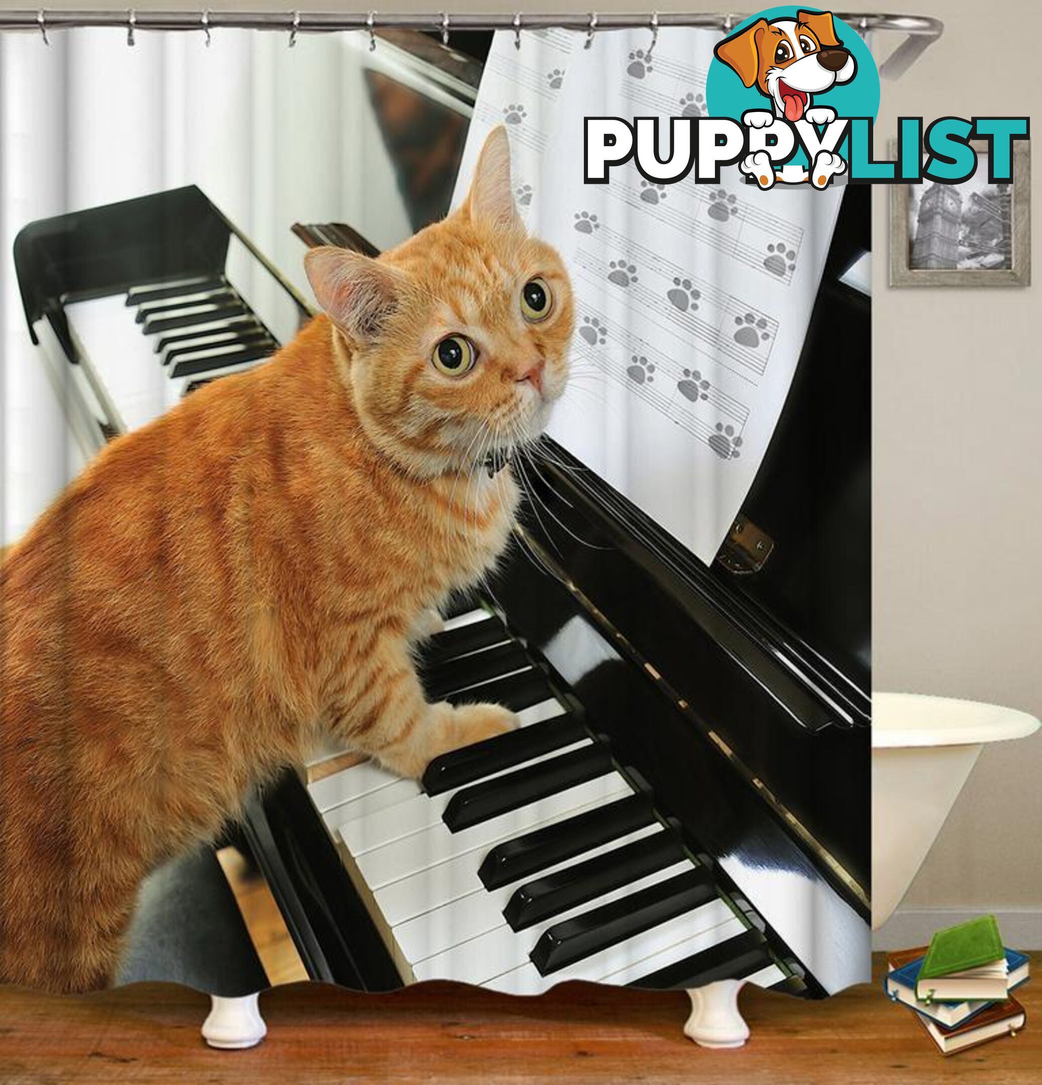 Ludwig Van Cat Shower Curtain - Curtain - 7427045986770