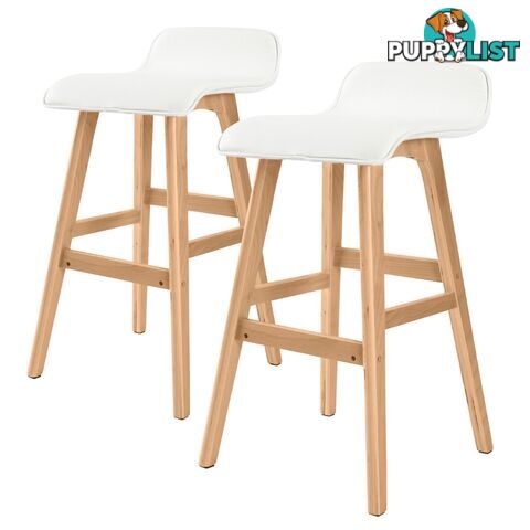 2X Oak Wood Bar Stool 65Cm Leather Sophia White - Bar Stool - 7427005892547