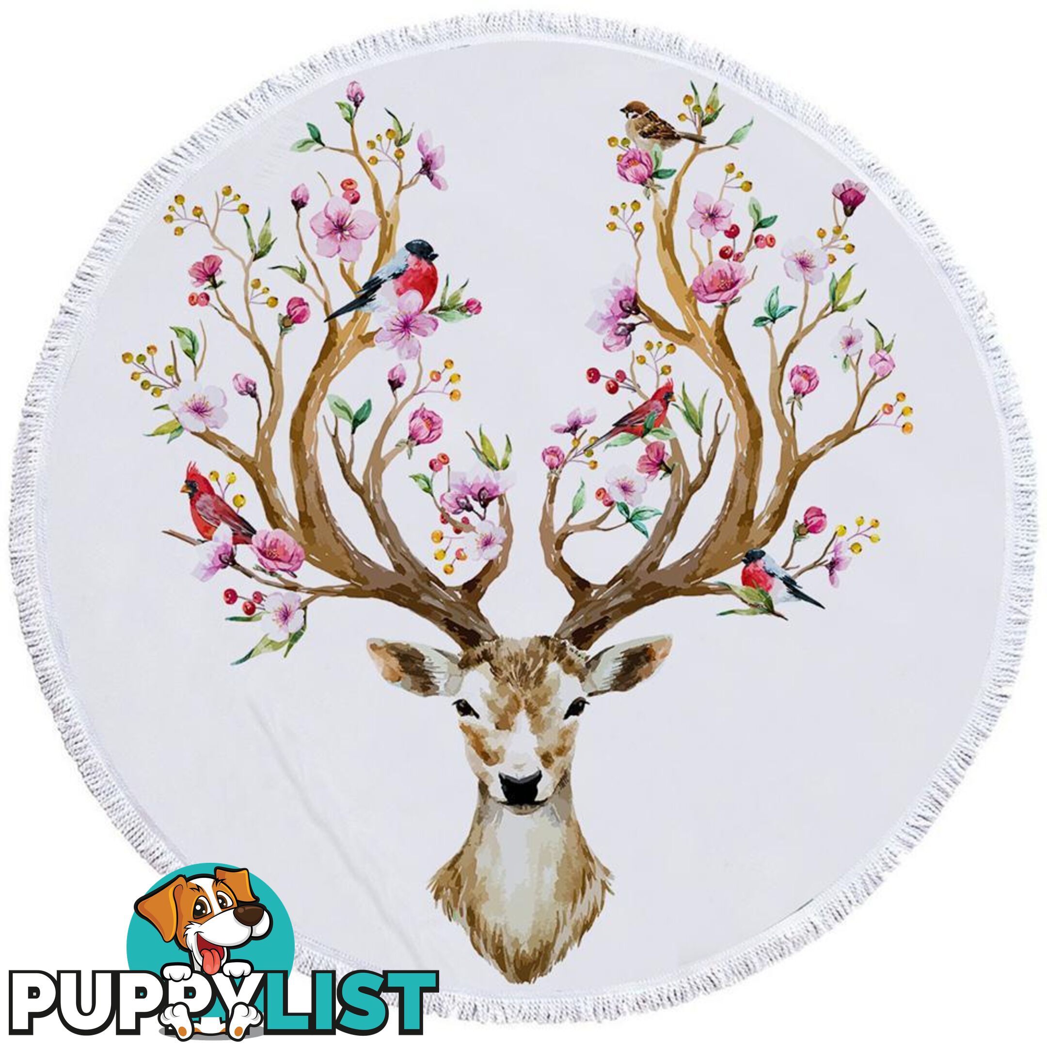 Floral Deer Beach Towel - Towel - 7427046312745