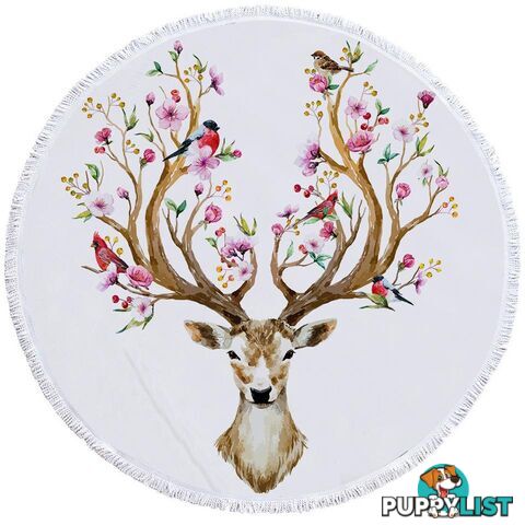 Floral Deer Beach Towel - Towel - 7427046312745