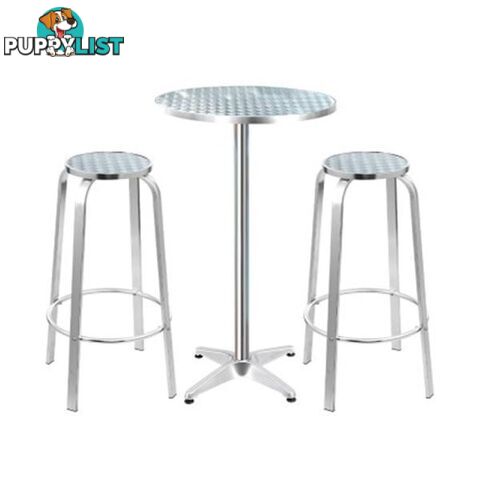 Outdoor Bistro Set Bar Table Stools Adjustable Aluminium Cafe 3Pc - Gardeon - 9355720075274