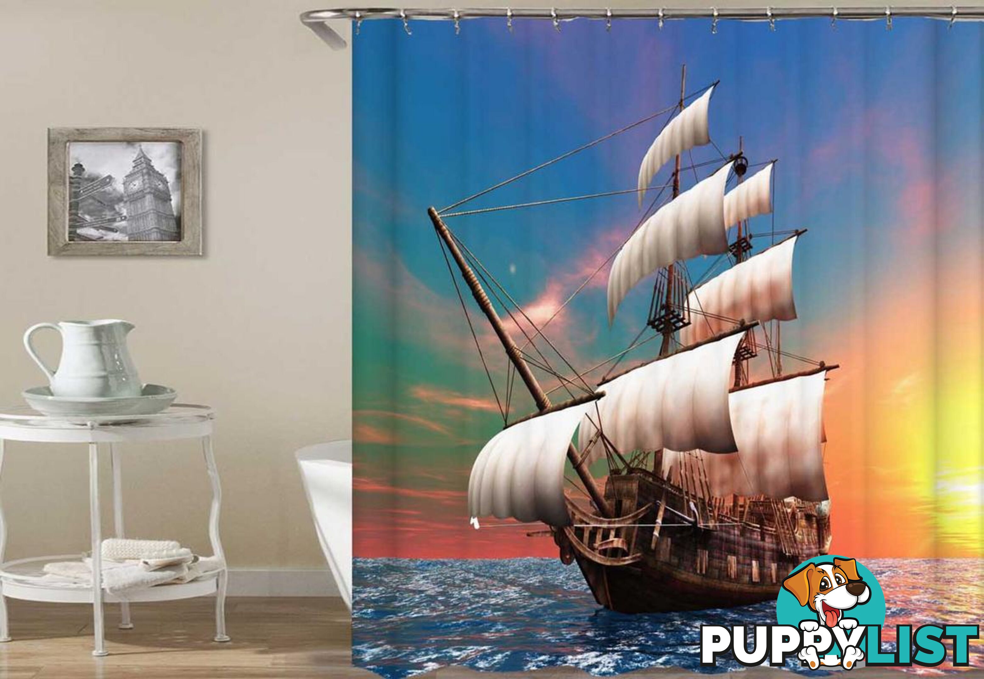 Digital Sailing Ship Shower Curtain - Curtain - 7427046046251