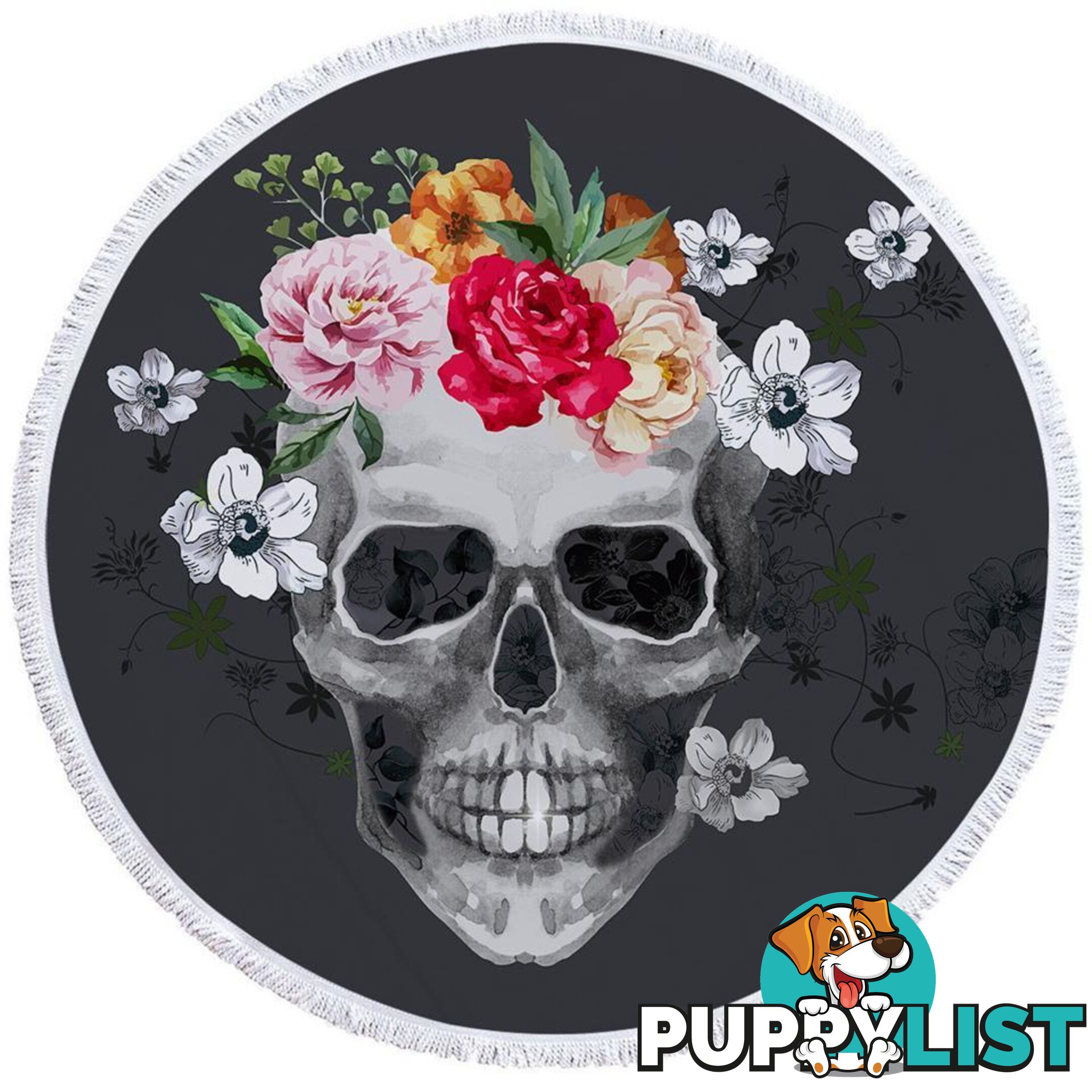 Flowers and Skull Beach Towel - Towel - 7427046312707