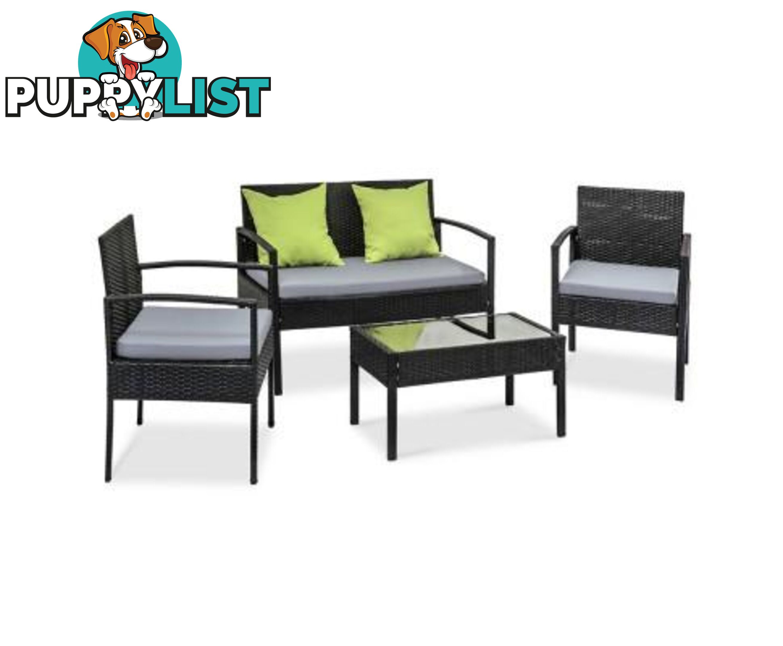 4 Seater Sofa Set Outdoor Furniture Lounge Setting Black - Unbranded - 4344744418025