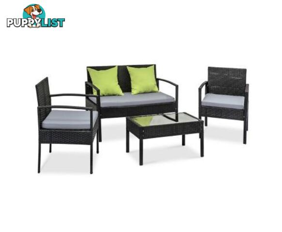 4 Seater Sofa Set Outdoor Furniture Lounge Setting Black - Unbranded - 4344744418025