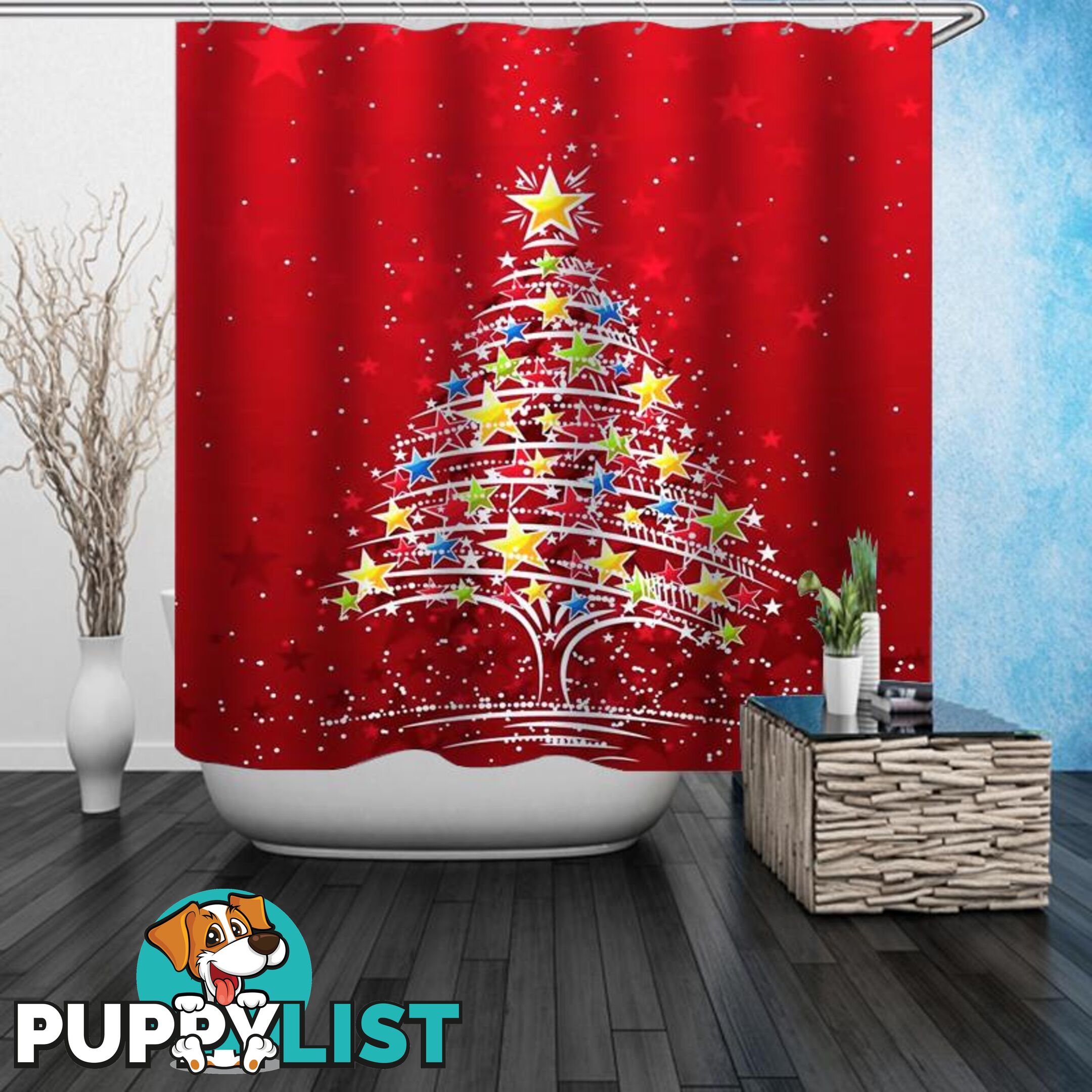 Stars Christmas Tree Shower Curtain - Curtain - 7427046017435