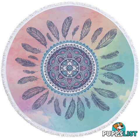 Pastel Background Feathers And Mandala Beach Towel - Towel - 7427046312011