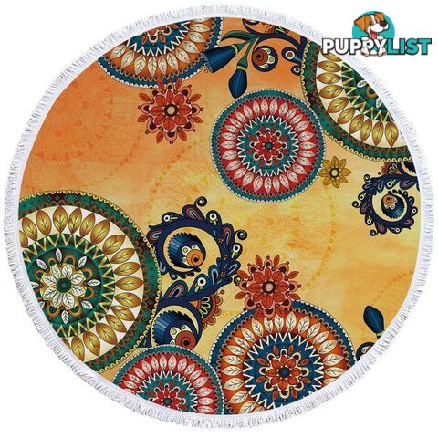 Yellow Background Multi Colored Mandalas Beach Towel - Towel - 7427046317948