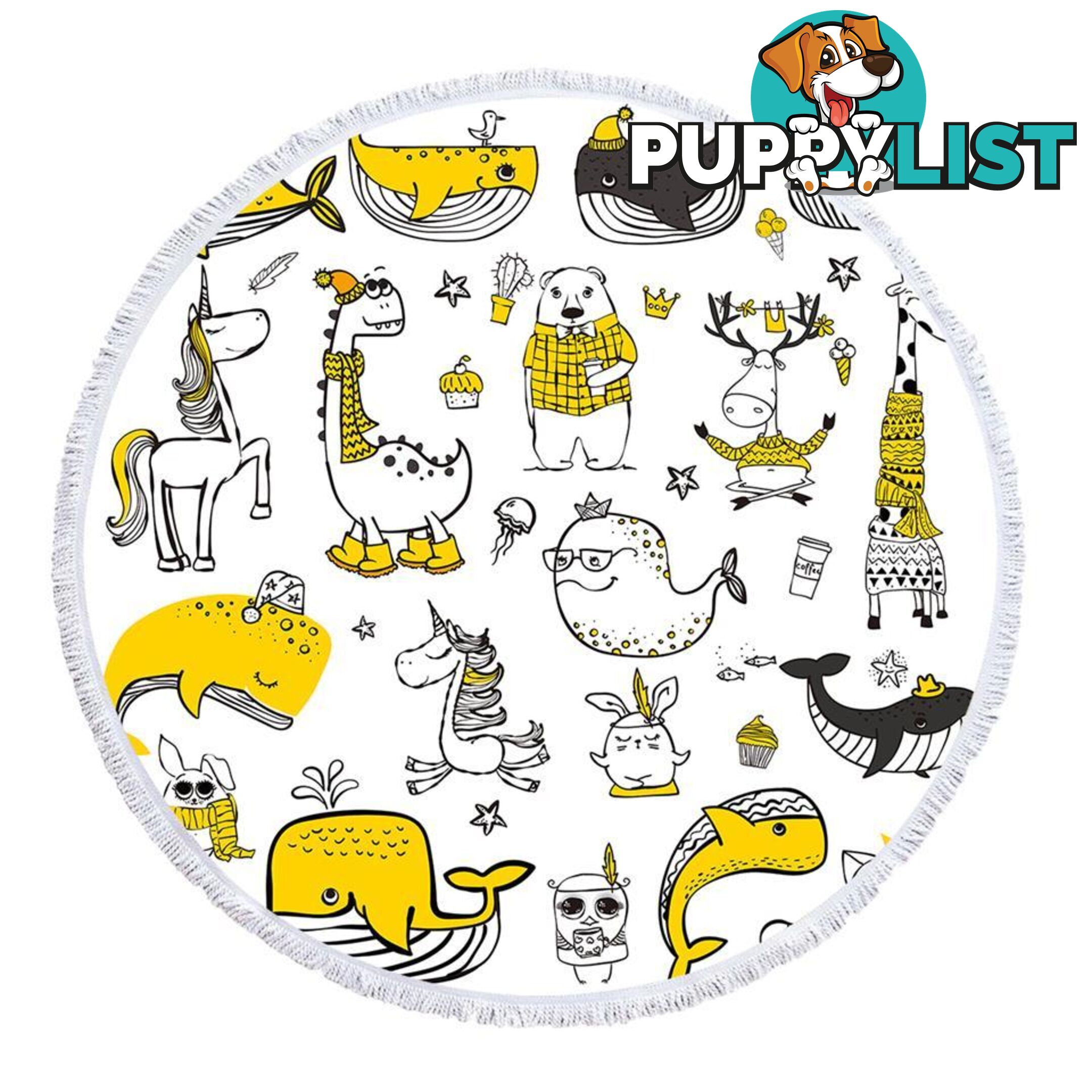 Yellow Animals Drawing Beach Towel - Towel - 7427046343558