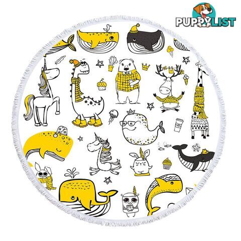 Yellow Animals Drawing Beach Towel - Towel - 7427046343558