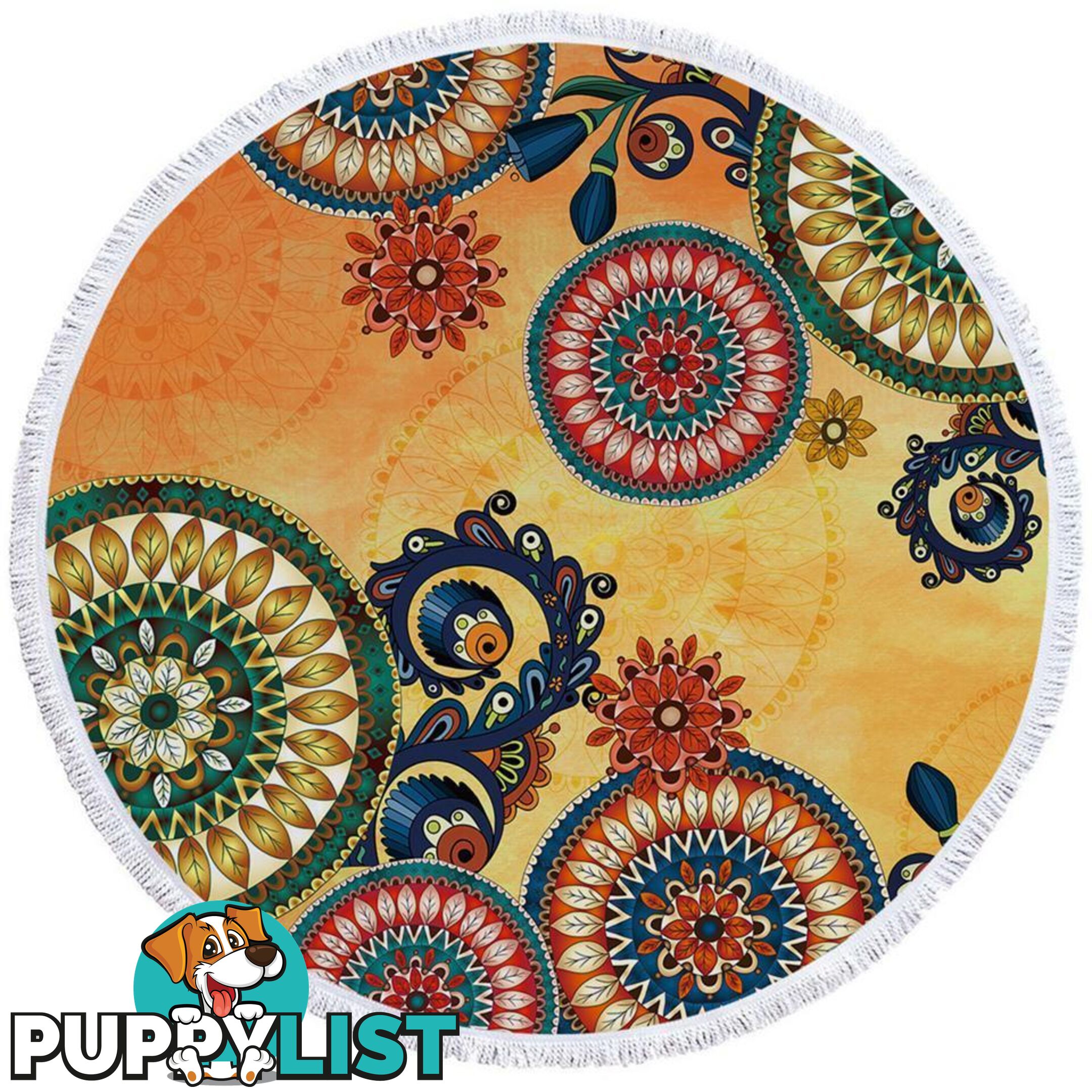 Yellow Background Multi Colored Mandalas Beach Towel - Towel - 7427046317955