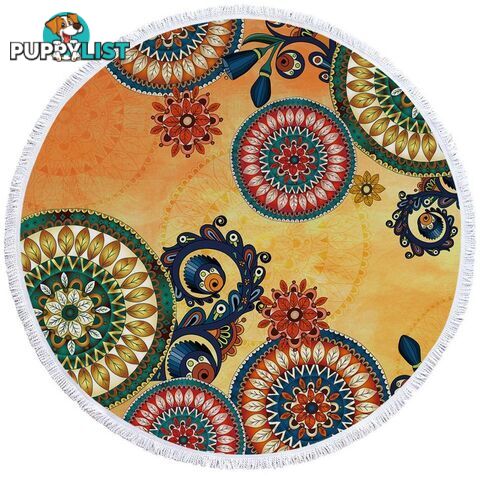 Yellow Background Multi Colored Mandalas Beach Towel - Towel - 7427046317955