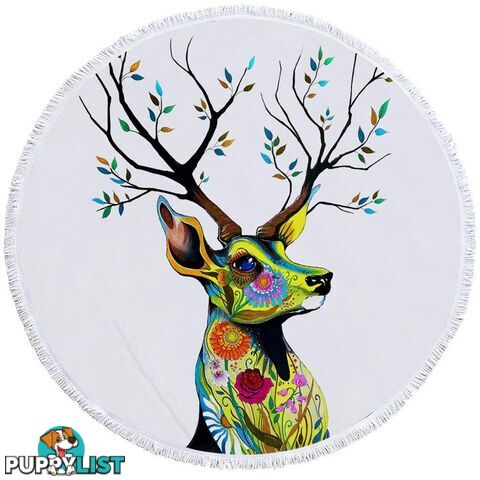 Flower Painted Deer Beach Towel - Towel - 7427046330626