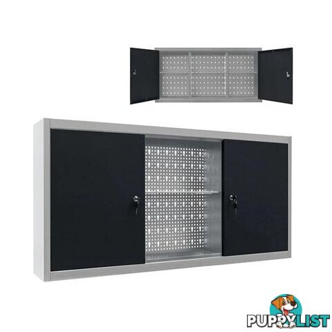 Industrial Style Wall Mounted Tool Cabinet Metal Grey And Black - Unbranded - 8719883723617